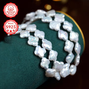 Women's Silver Necklace with Natural Freshwater Baroque Pearls 43cm Jewelry