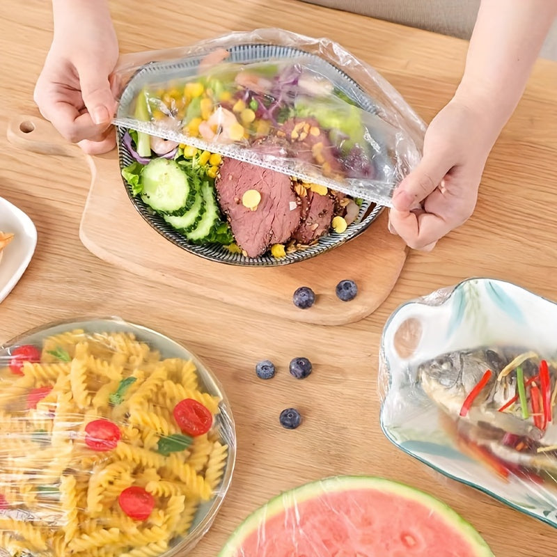 100 Food-Grade Disposable Plastic Wraps for Bowls Plates Fruits Vegetables Transparent Kitchen Covers