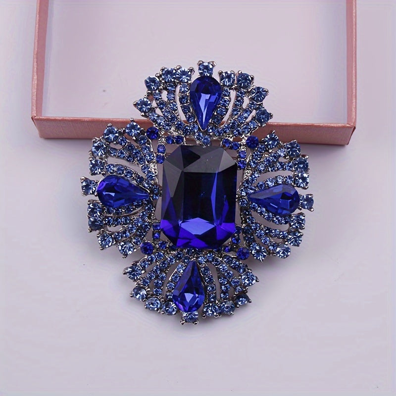 Sapphire Blue Crystal Brooch for Women Glass Rhinestone Fashion Pin for Dresses