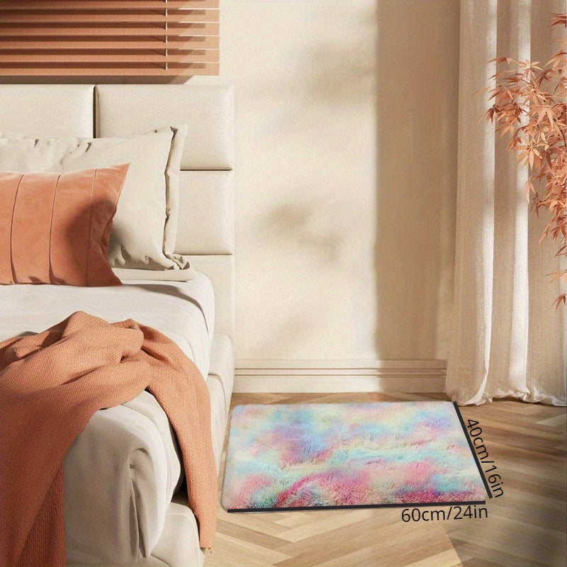 Yotoqxona va yashash xonasi uchun hashamatli shag mat, qizlar va yoshlar uchun yumshoq kamalak rangli gilam, uy bezatish uchun tie-dye tashqi mat, plush polyester materialdan tayyorlangan o'yinchoq dizayn – yotoqxona bezatish uchun mukammal.