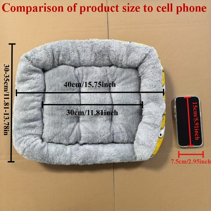 Rectangle Pet Bed for Small Dogs Blue Cartoon Design Soft Polyester Fiber Fill