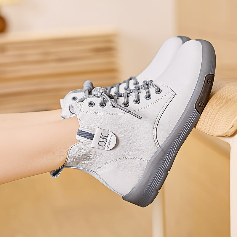 Women's Casual Solid Color Boots with Side Zipper Non-slip Platform Shoes