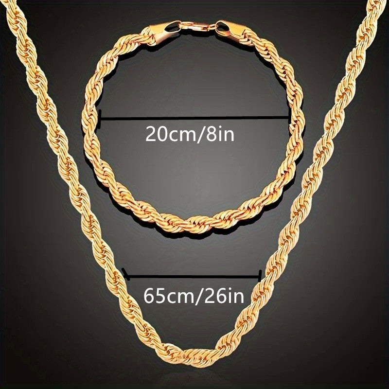Gold-Toned Stainless Steel Rope Necklace and Bracelet Set Y2K Minimalist Style for Daily Wear and Gifting