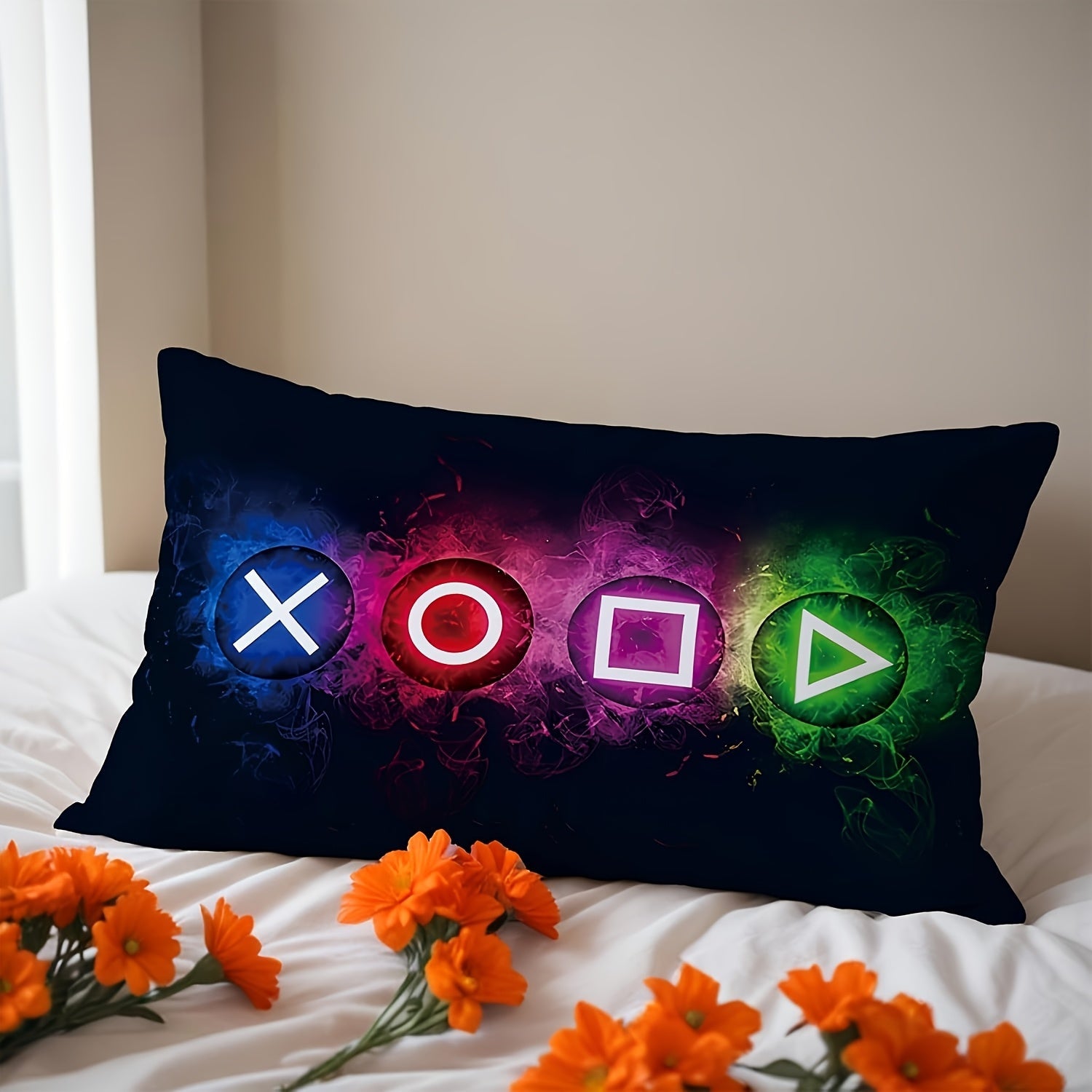 Gaming Console Pillow Cover 30x50 cm Linen Cushion Case with Zipper for Game Room Decor