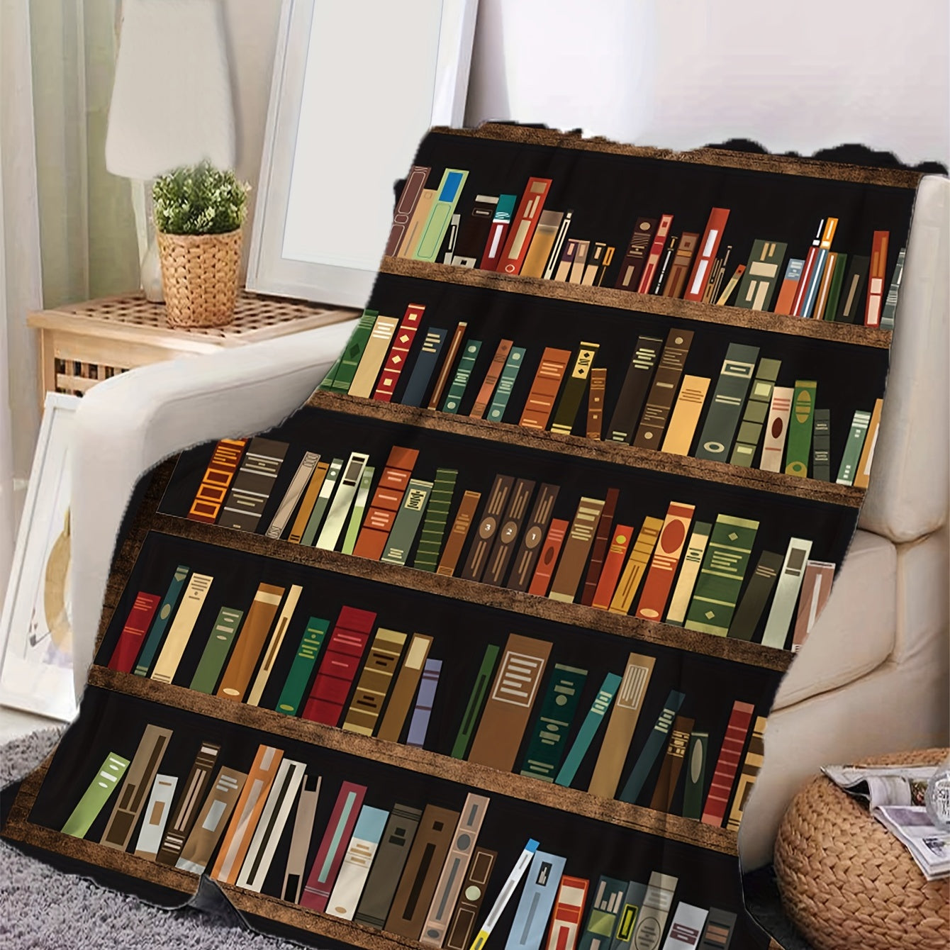 Теплый, уютный мягкий плед для дивана, кровати, софы - 1 шт. с принтом книжной полки - идеальный подарок на день рождения