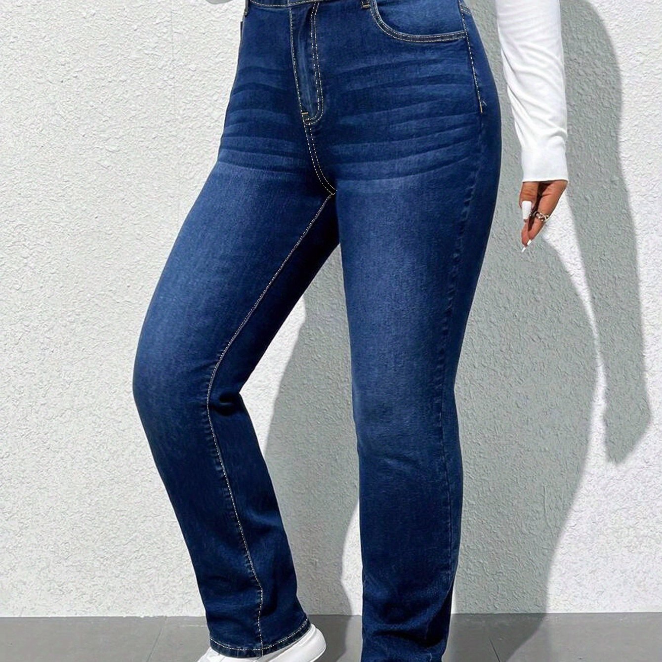 Women's High-Waisted Straight Leg Jeans Casual Denim Pants All-Season Solid Color