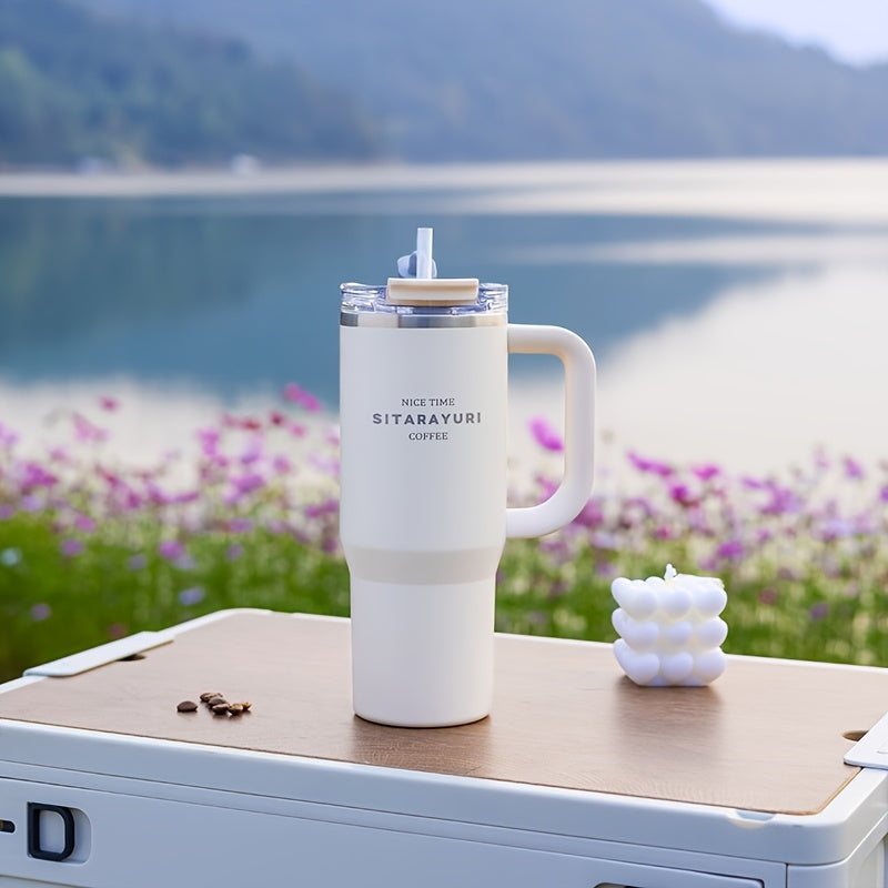 900ml Insulated Stainless Steel Tumbler with Straw Handle Leakproof Reusable for Outdoor Camping Sports