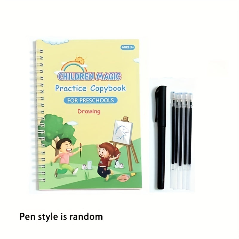 Conjunto de práctica de escritura educativa para niños en edad preescolar, cuaderno encuadernado en espiral con bolígrafo, alfabeto, números y suma