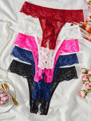 Women’s Lace Open Crotch Thongs Low Waist Lingerie Panties