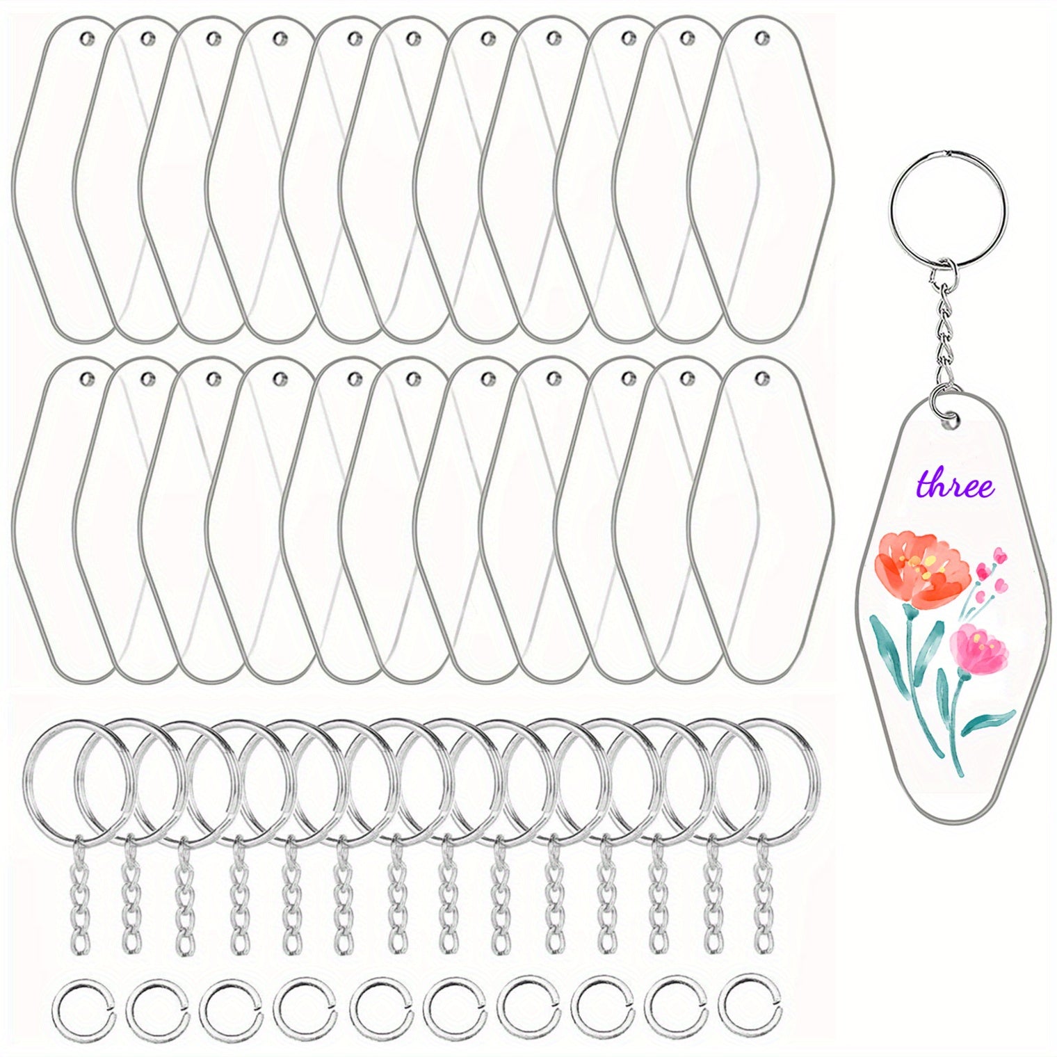 Juego de 120 llaveros en blanco para motel con láminas de acrílico y aros de salto para manualidades DIY
