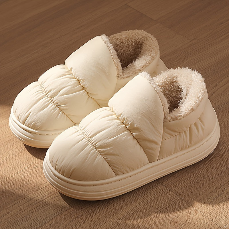 Women's Plush Winter Slippers Soft Warm Indoor Outdoor House Shoes Black White