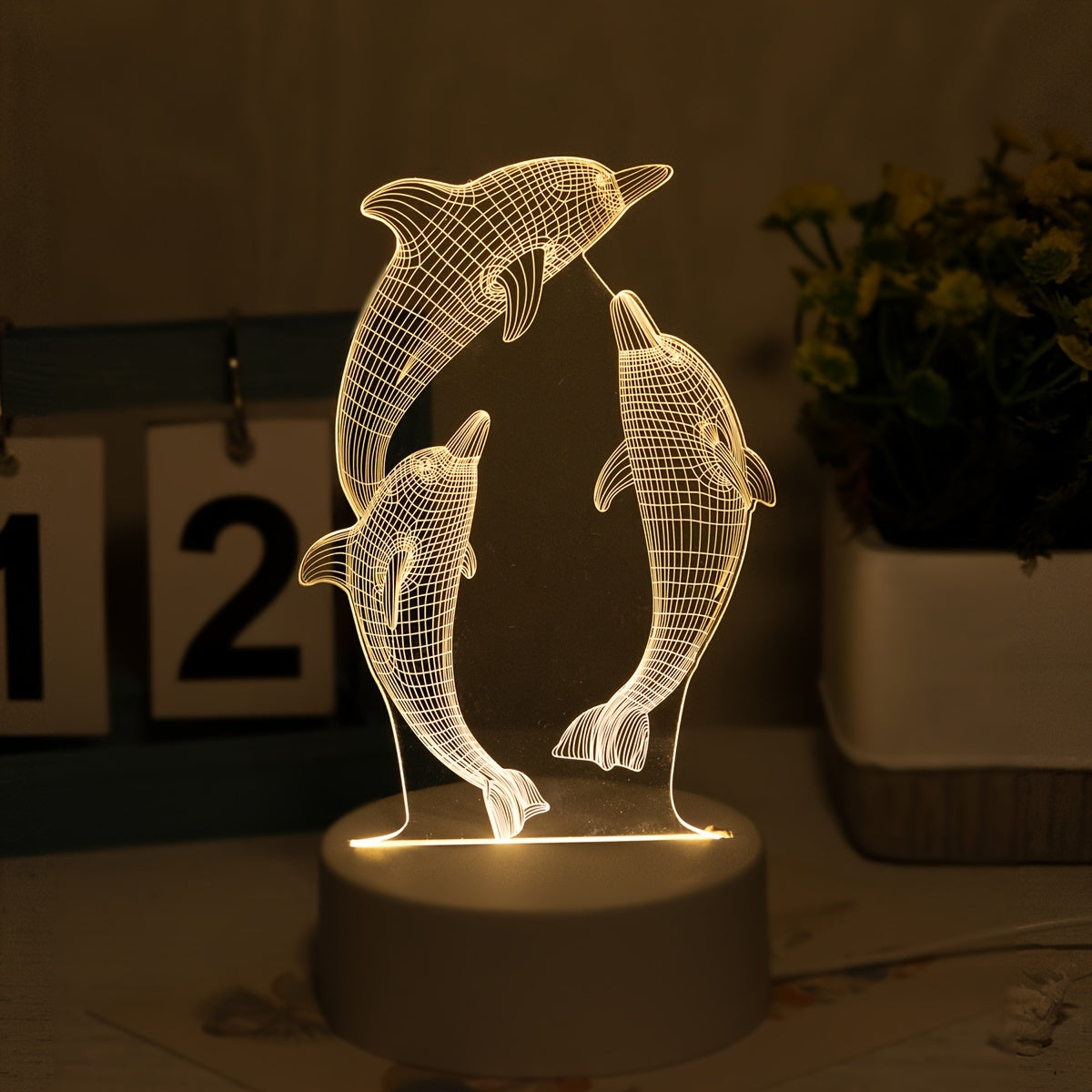 USB 3D Glowing Dolphin Night Light Ocean Animal Table Lamp for Home Decor and Gifts