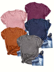 Women's Casual Short Sleeve T-Shirts Set 5 Colors Breathable Cotton