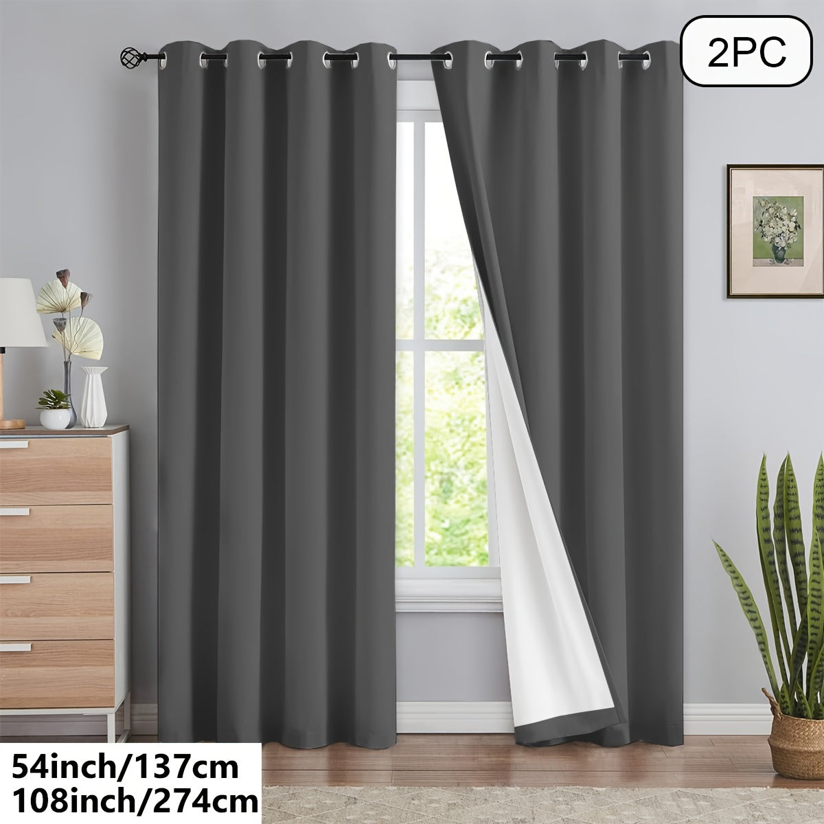 Blackout Curtains 54x84 Inches Off-White Grommet Full Blackout with White Lining