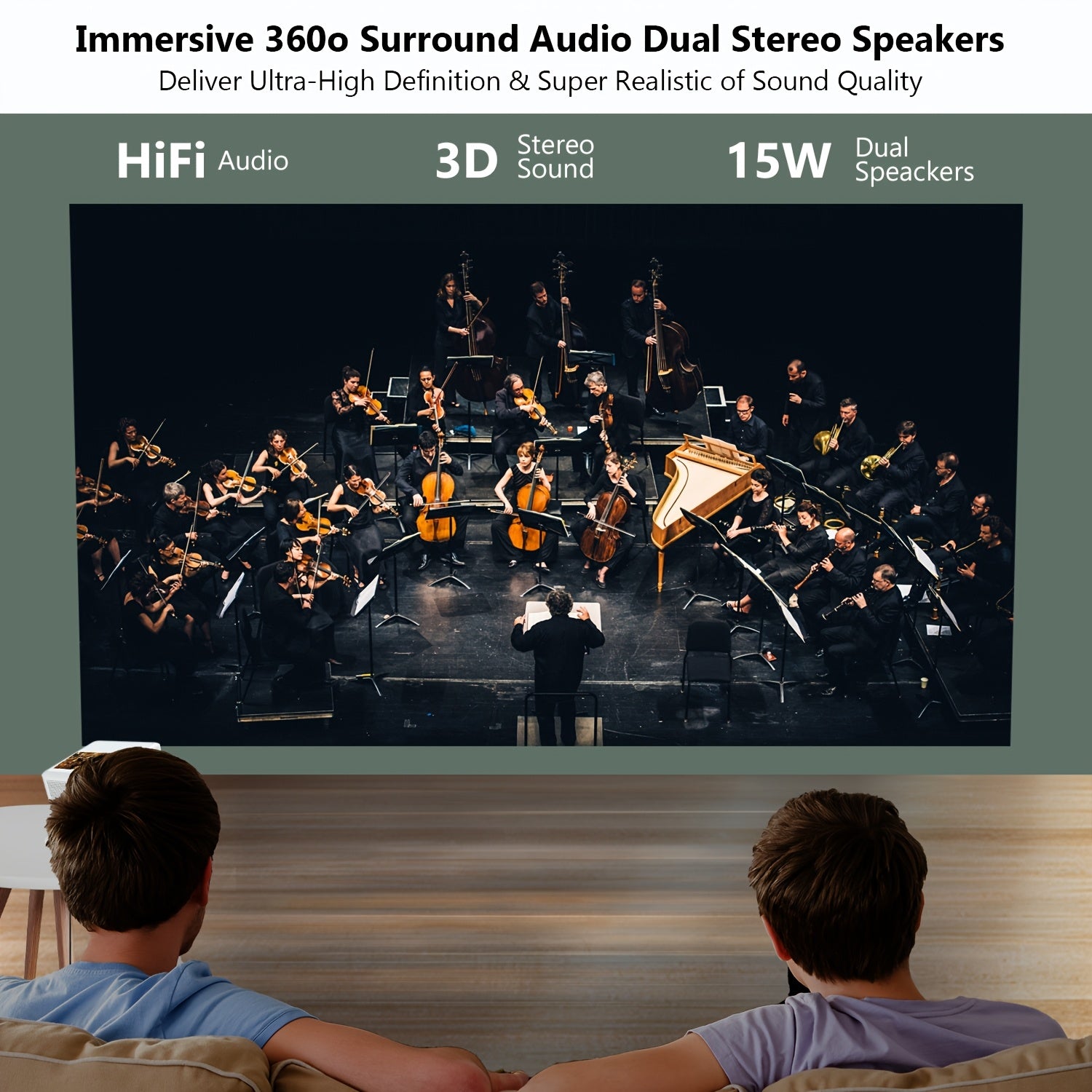 HD Video Projector 4K Support, Android 12, WiFi 6, 8-Inch Touch Screen