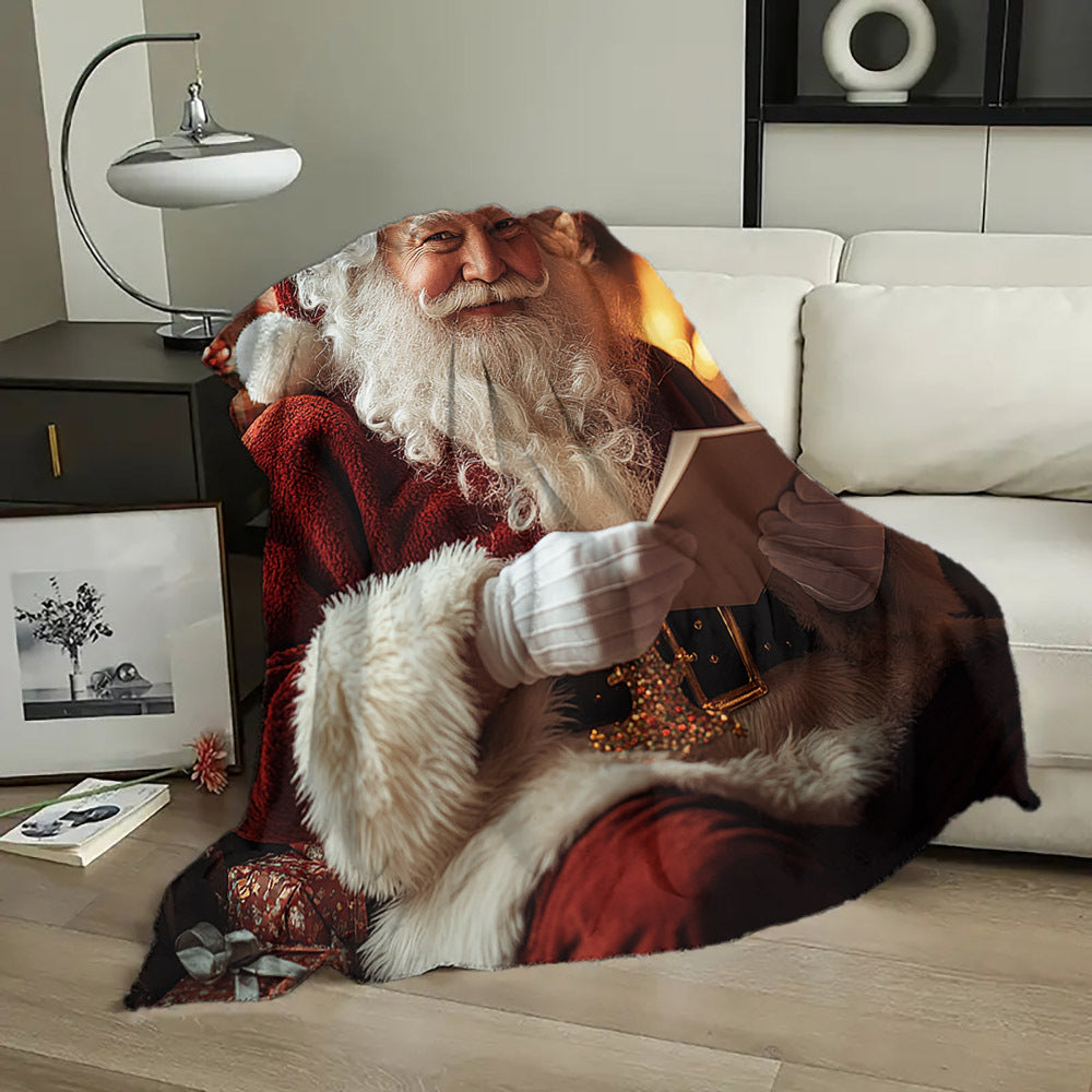 Flannel Fleece Throw Blanket with Digital Santa Print Hypoallergenic Quilted All-Season Christmas Gift