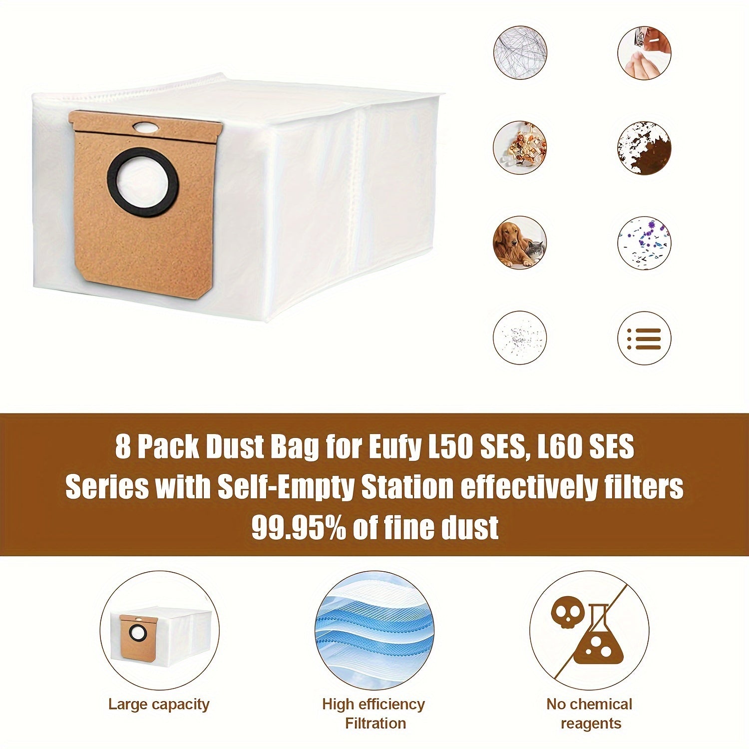 5 ta Premium vakuum changyutgich tozalash sumkasi 2.5L yuqori samaradorlik bilan L60 H9+ uchun almashtirish