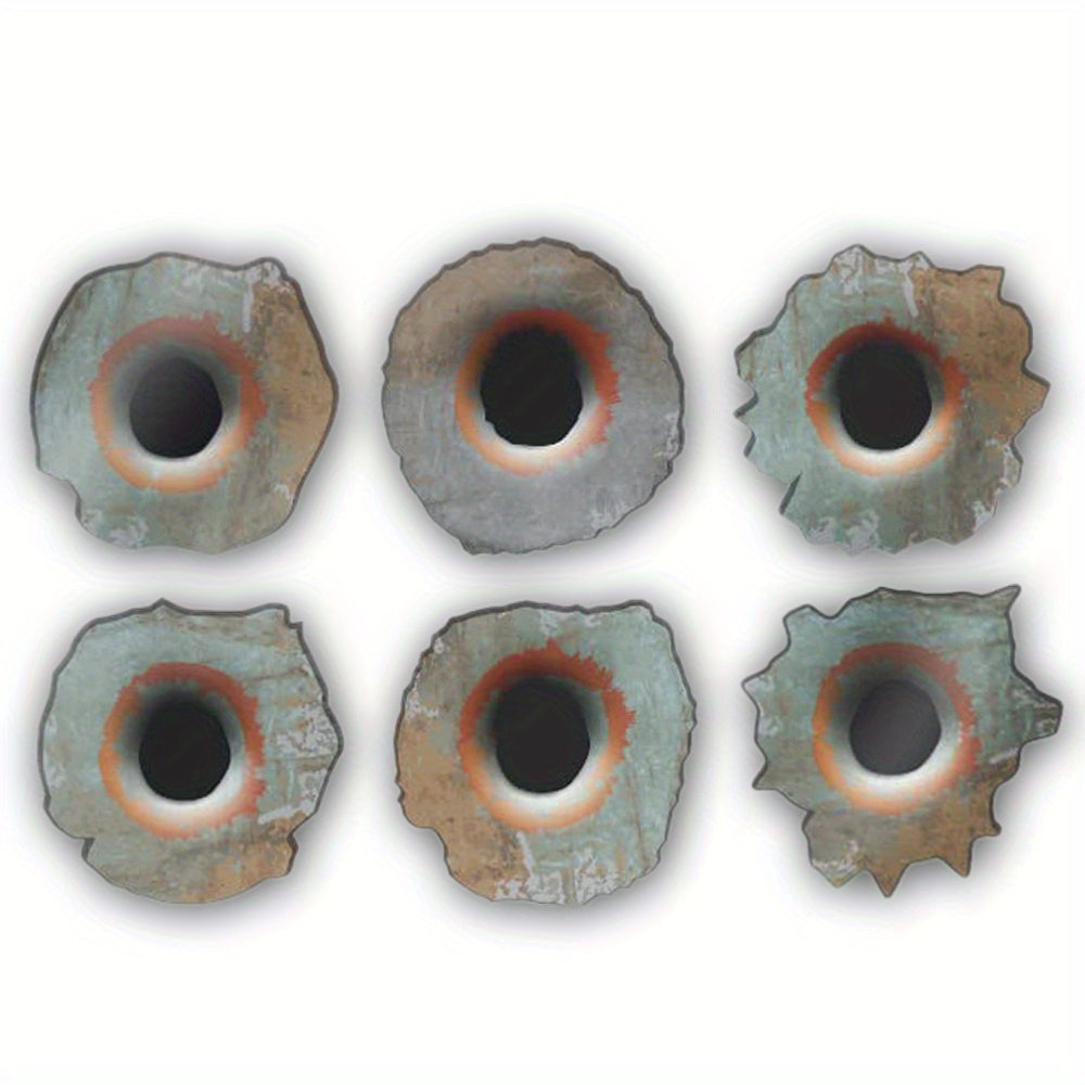 6pcs Rusty Bullet Hole 3D Film Stickers for Vehicles Large Caliber Realistic