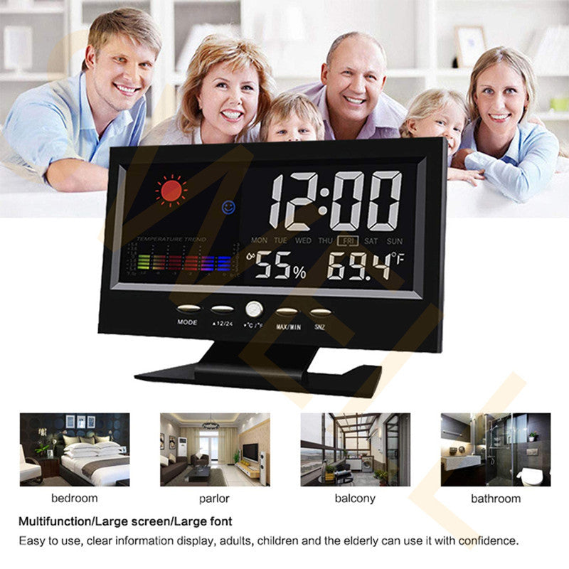 Smart Clock with Voice-Controlled Backlight Digital Display Alarm Thermometer Hygrometer