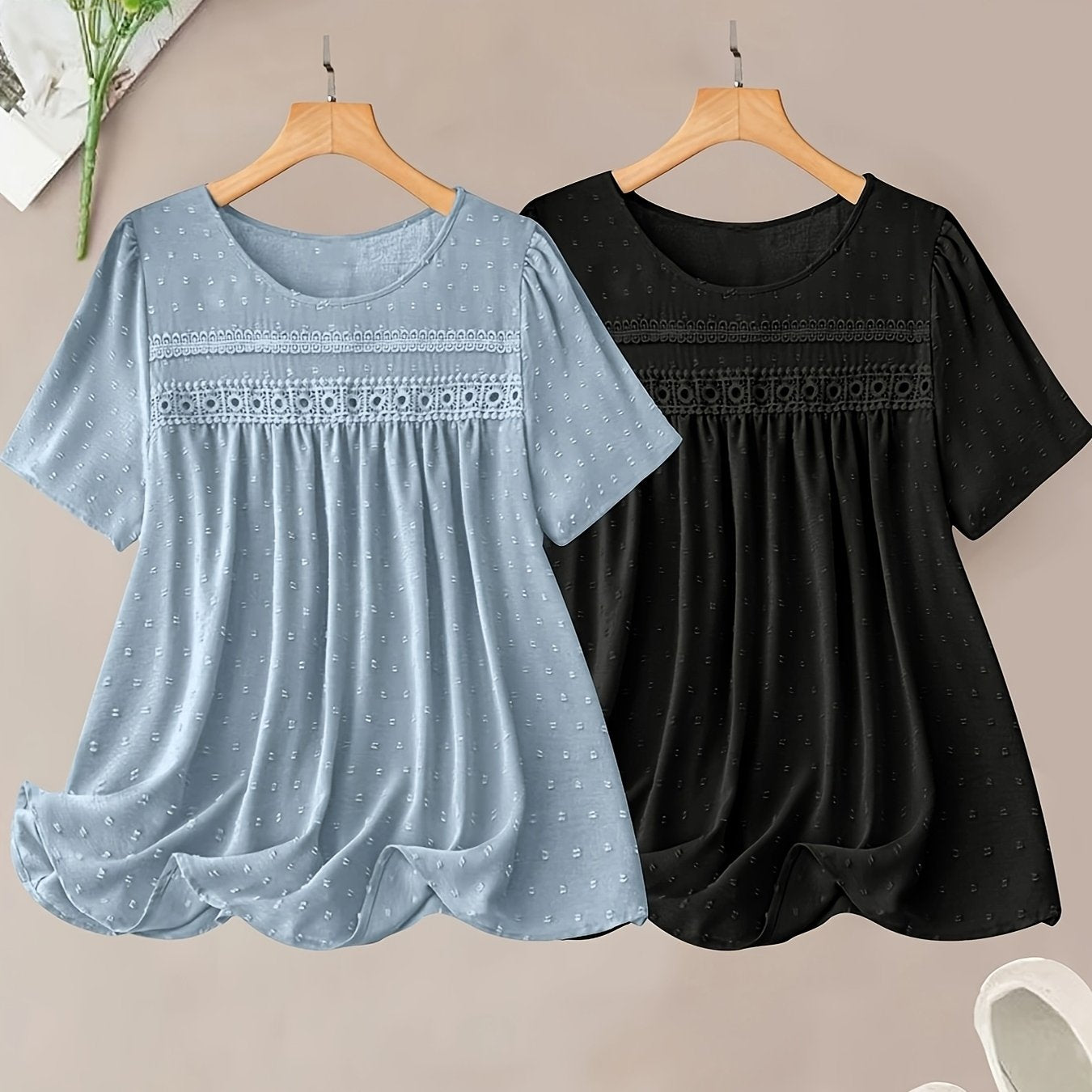 Ayollar uchun katta o'lchamli korsetli chiroyli chiziqli bluz va shortlar to'plami, pastel pushti va ko'k, kundalik zamonaviy