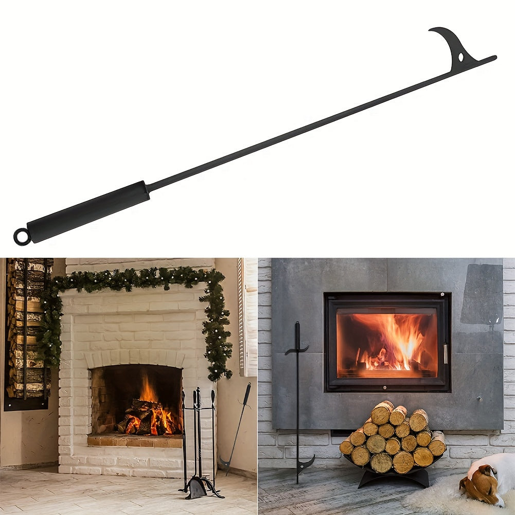 Long-Handled Black Iron Fire Poker for Fireplace Logs and Grilling