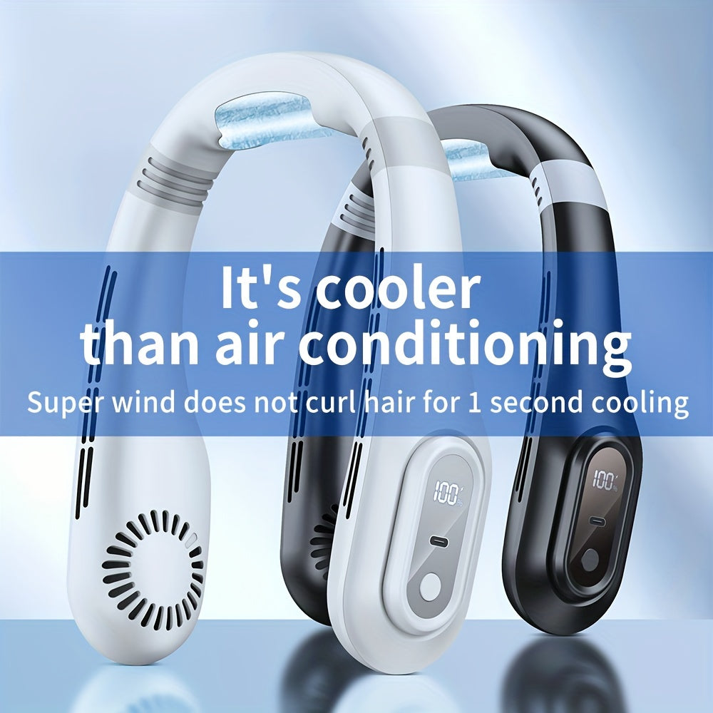 Lightweight White Portable Neck Fan with 3-Speed, Rechargeable Battery