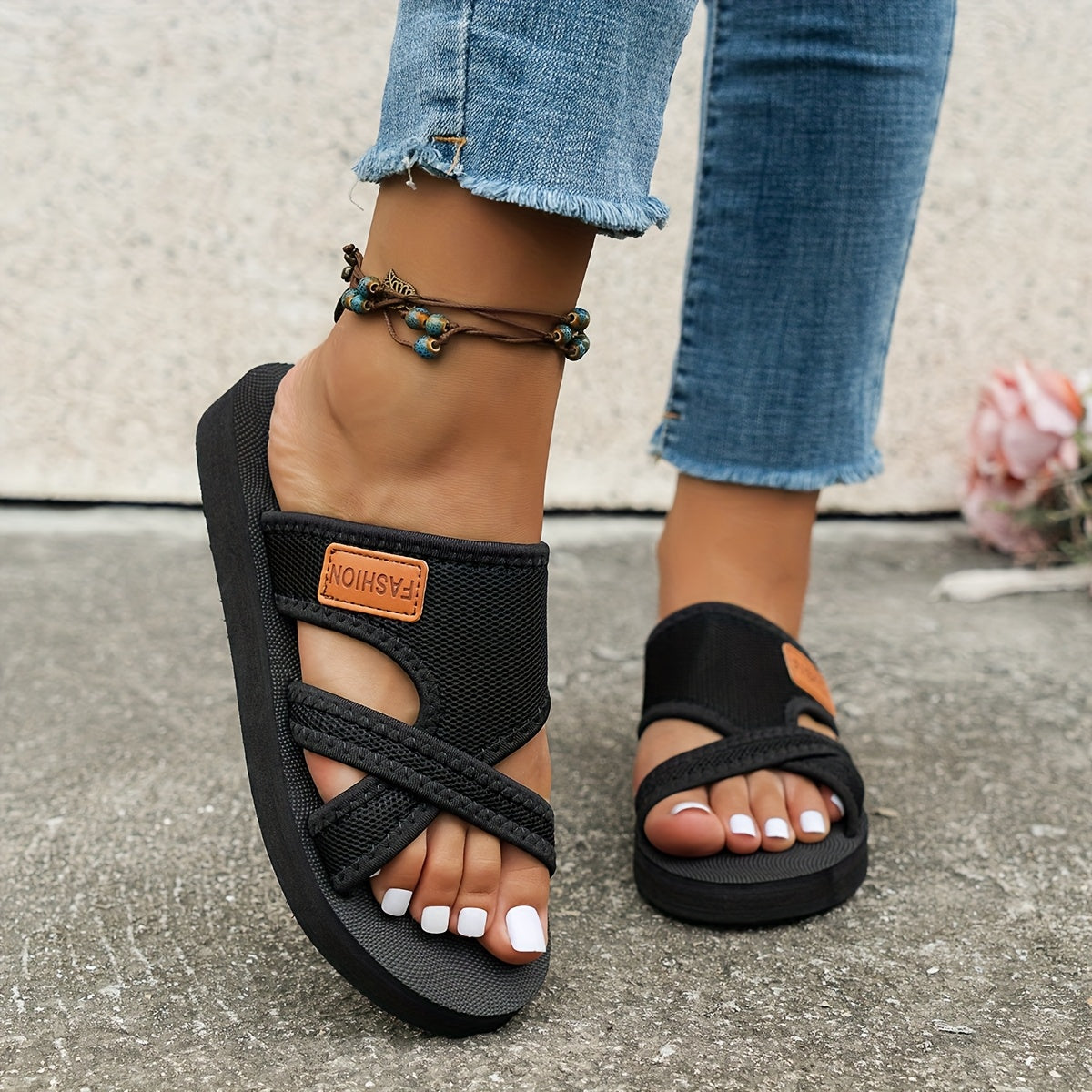 Women's Plus Size Summer Flat Sandals Open Toe Slip-On Beach Shoes