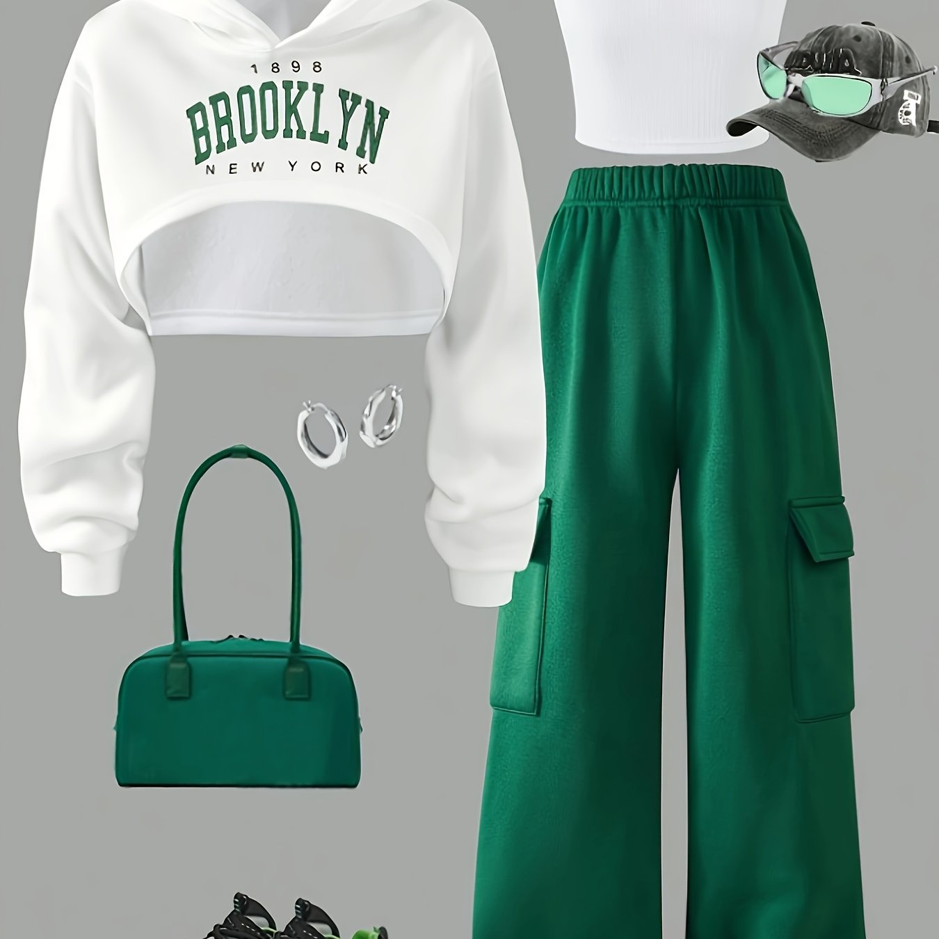 Girls' Casual Outfit Set with Hooded Pullover, Tank Top, and Cargo Pants for Spring Fall