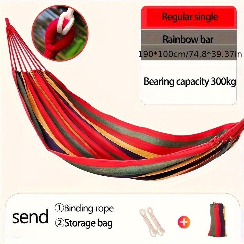Heavy-Duty Rainbow Canvas Hammock for Single or Double Support Up to 226.8 KG with Wooden Sticks and Tree Straps