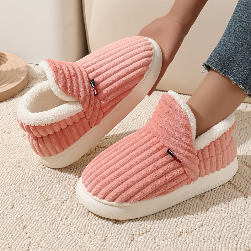 Unisex Plush Cozy Winter Home Shoes Soft Warm Flat-Heel Indoor Slippers