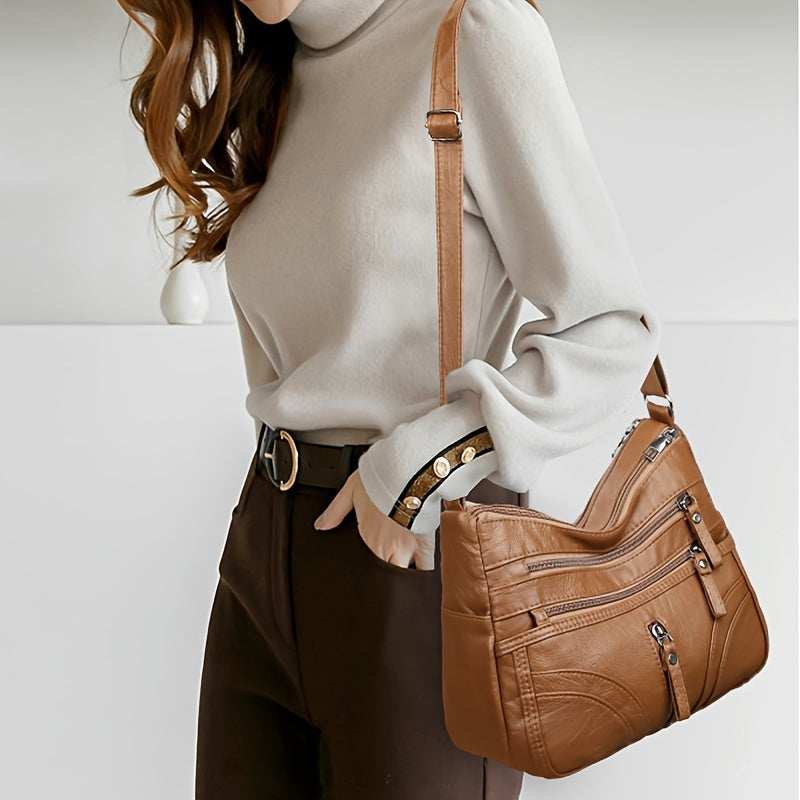 Women's Quilted Crossbody Bag Synthetic Leather Lightweight Small Purse with Zipper Closure