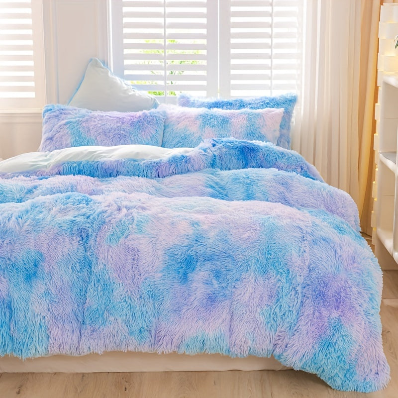 Y2K Tie Dye Plush Duvet Cover Set Includes 1 Duvet Cover and 2 Pillowcases Soft Warm Bedding