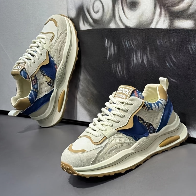 Men's All-Season Casual Sneakers Low Top Round Toe Lace-Up Fabric Faux Leather Rubber Sole