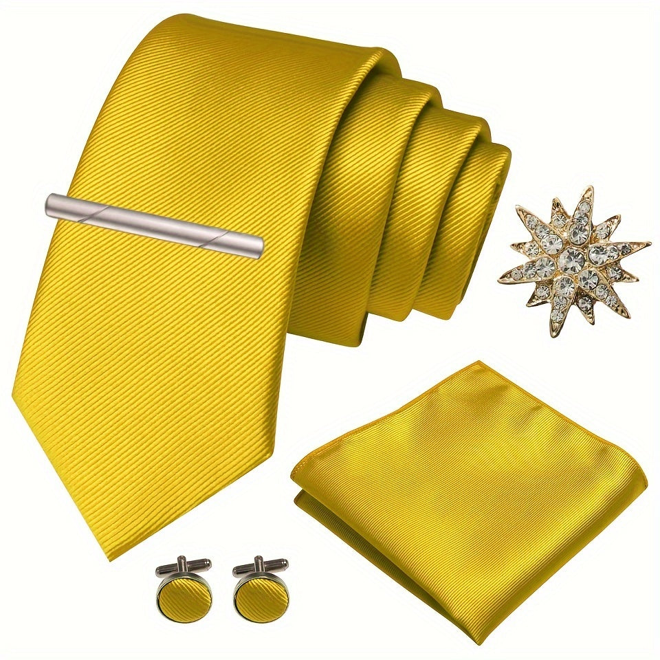 Erkaklar uchun satinning twill galstuk to'plami, galstuk klipi, cho'ntak sharlari, manşet o'rashlar va brosh uchun rasmiy tadbirlar