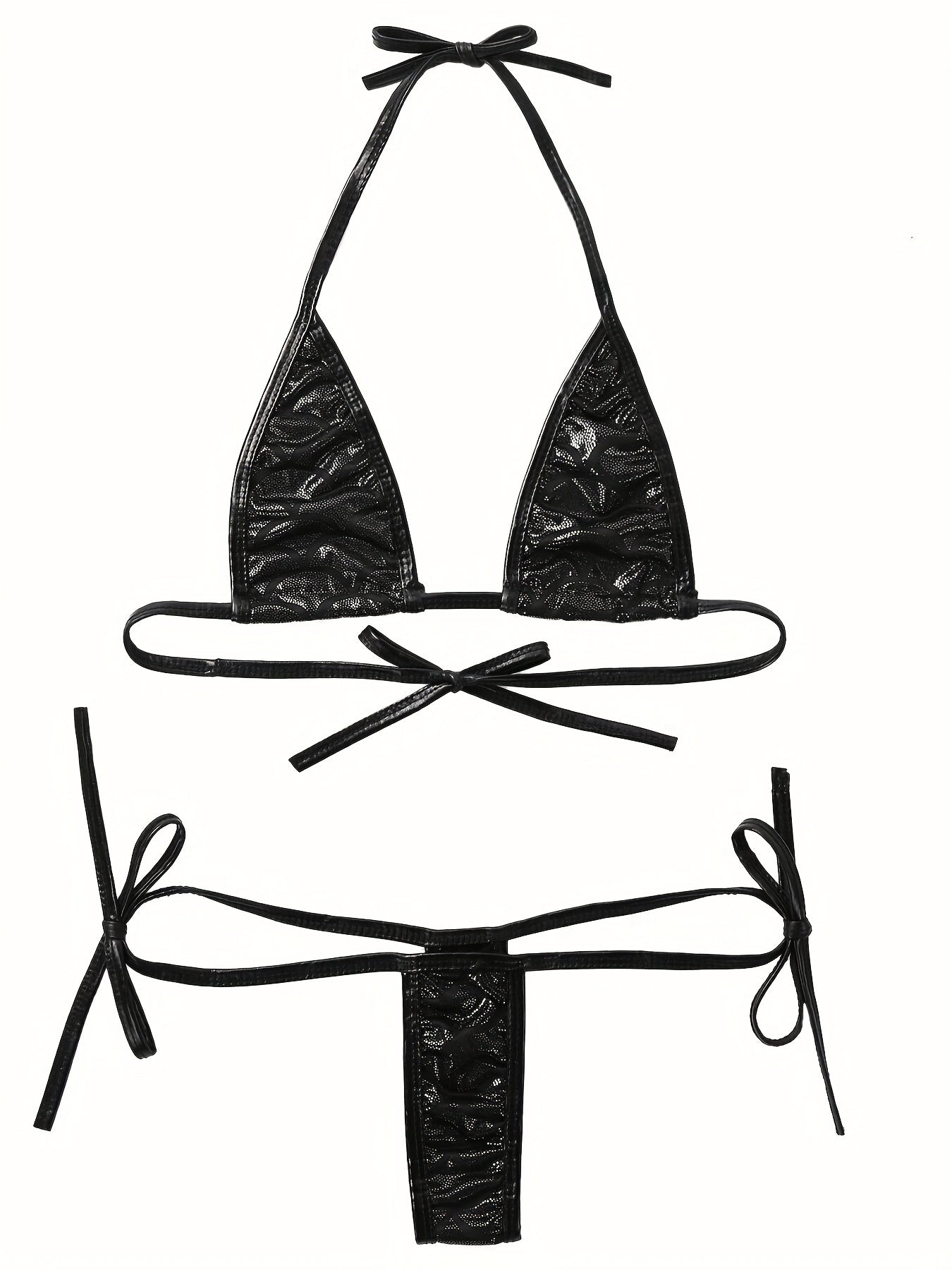Women's Lingerie Set with Three-Point Bra and Thong Black Satin