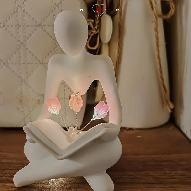 Abstract Human Figure Tulip LED Night Light with Adjustable Brightness Battery-Powered Desk Decor