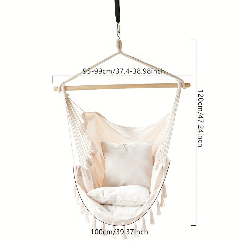 Outdoor Lounge Chair Hammock Beige Dark Grey Polyester with Pillows Patio Garden Relaxation