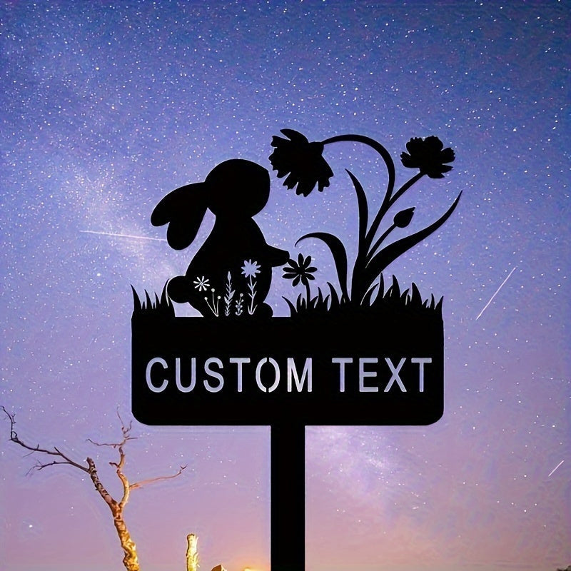 Black Metal Rabbit Garden Stake Outdoor Memorial Marker Sturdy Decorative