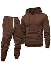 Men's Long Sleeve Hooded Sweatshirt and Threaded Sweatpants Set for Spring and Autumn