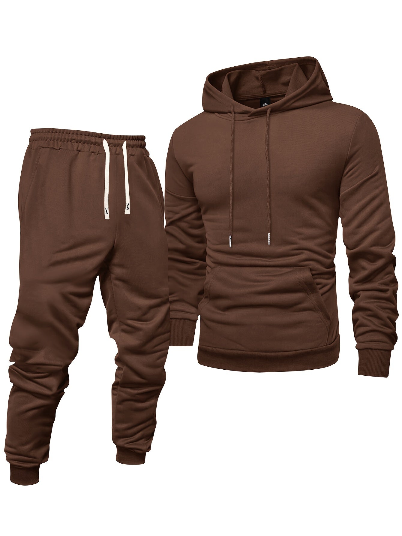 Men's Long Sleeve Hooded Sweatshirt and Threaded Sweatpants Set for Spring and Autumn