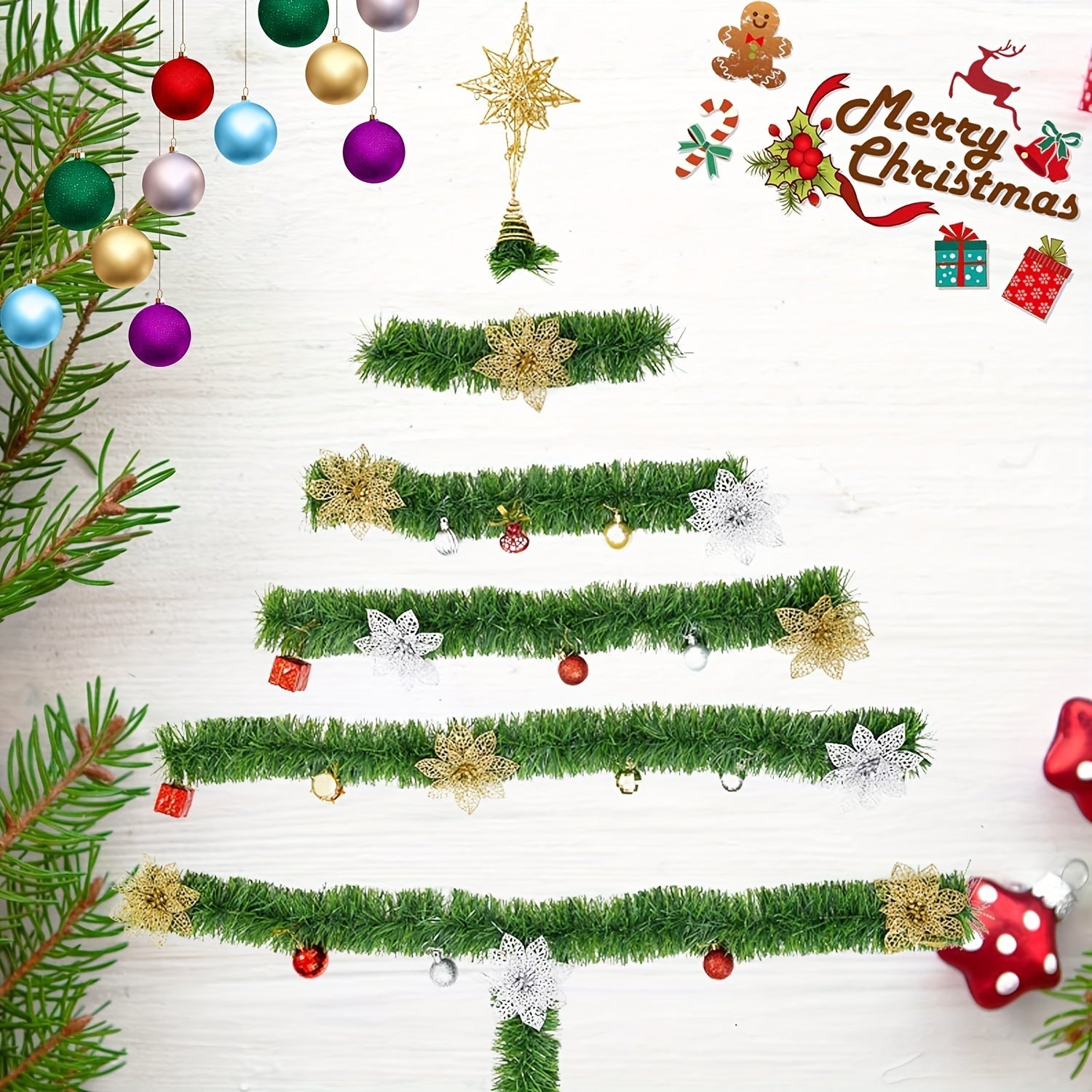 Sun'iy qarag'ay Rojdestvo g'ildiraklari 15.24 M bayram bezaklari uchun ichki va tashqi muhit