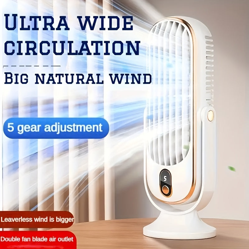 Portable Mini Fan with Digital Display, 5-Speed, USB Rechargeable for Travel and Office