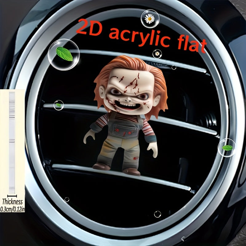 2D Flat Car Vent Clip Diffuser 2 Packs Handsome Horror Jason Ghost Pattern Freshens Car Interior