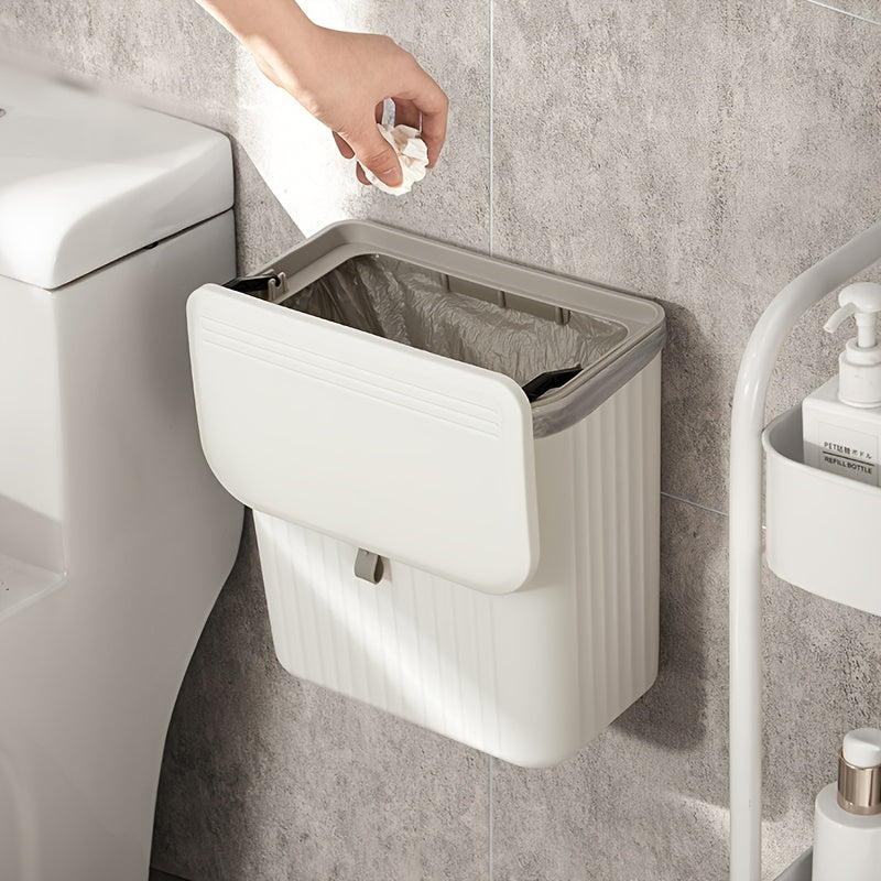 Plastic Wall-Mounted Trash Bin with Toilet Paper Storage Square Space-Saving