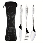 Stainless Steel Cutlery Set with Knife Fork Spoon in Travel Case for Camping