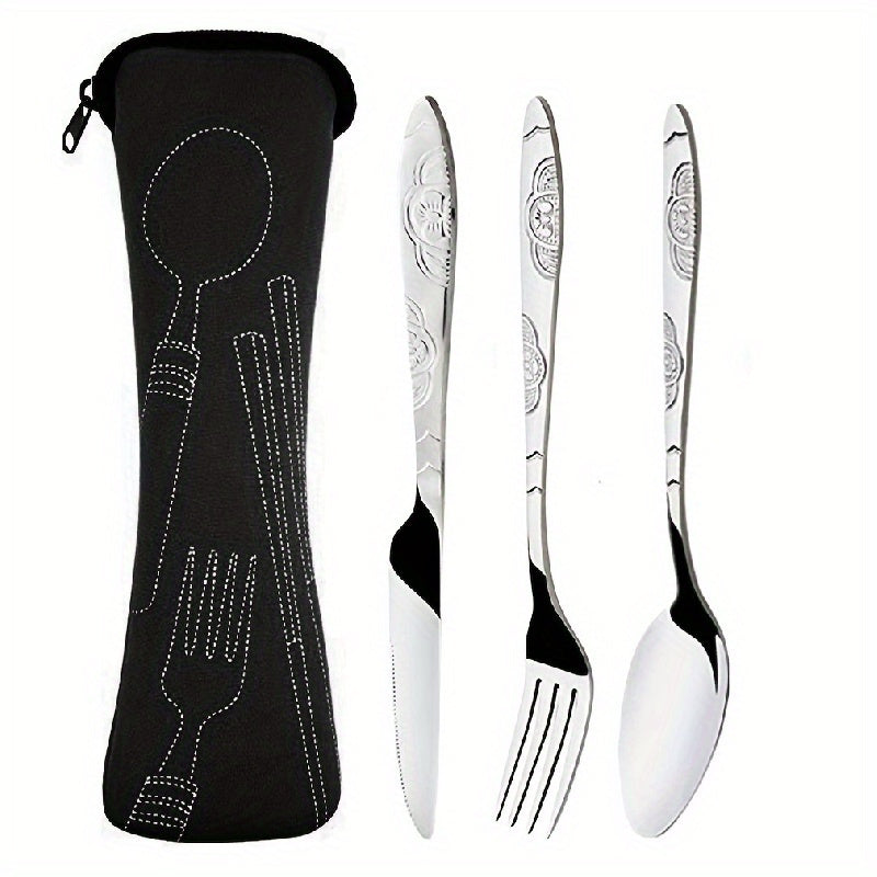 Stainless Steel Cutlery Set with Knife Fork Spoon in Travel Case for Camping
