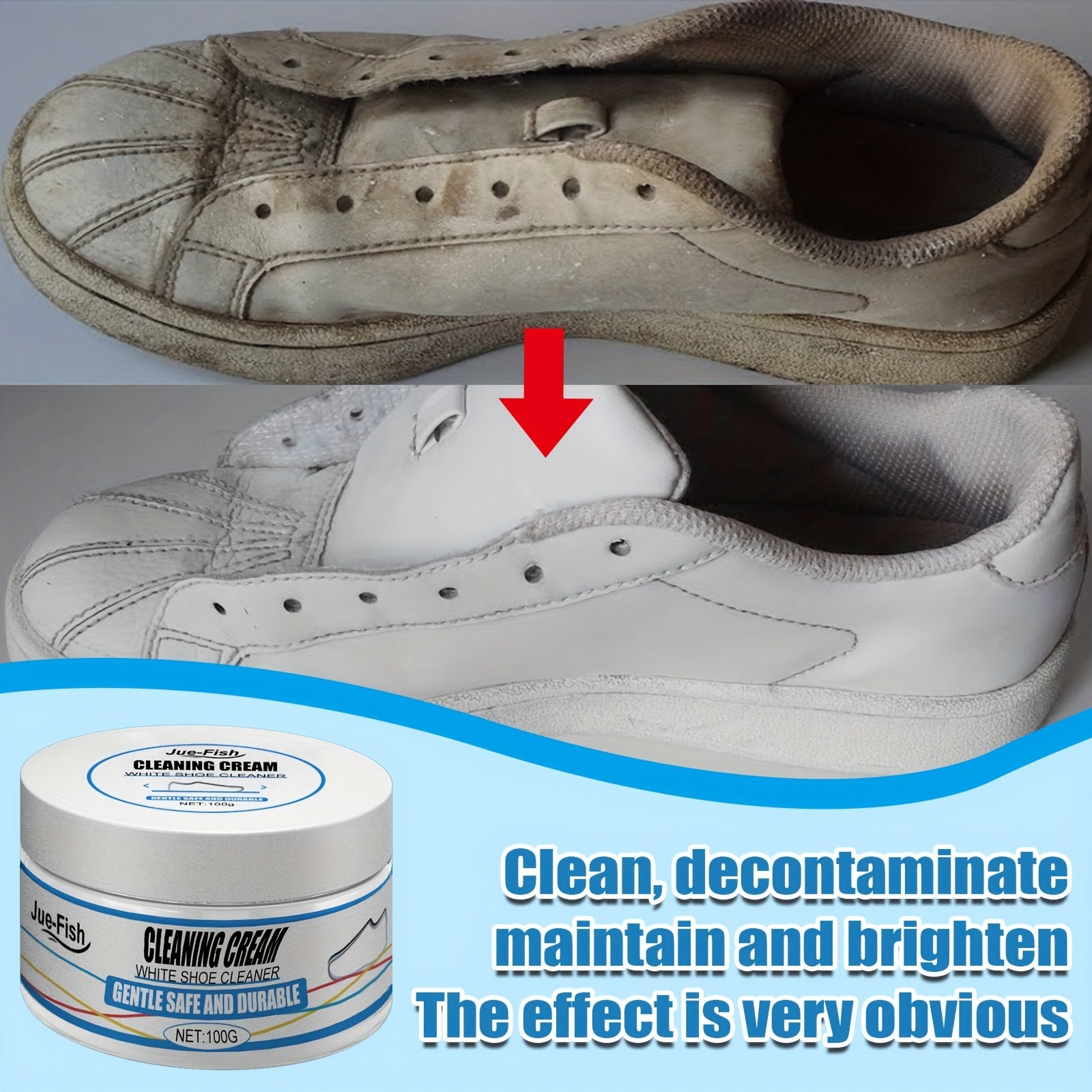 White Shoe Cleaner Cream for Sneakers Canvas Faux Leather No Rinse Stain Remover