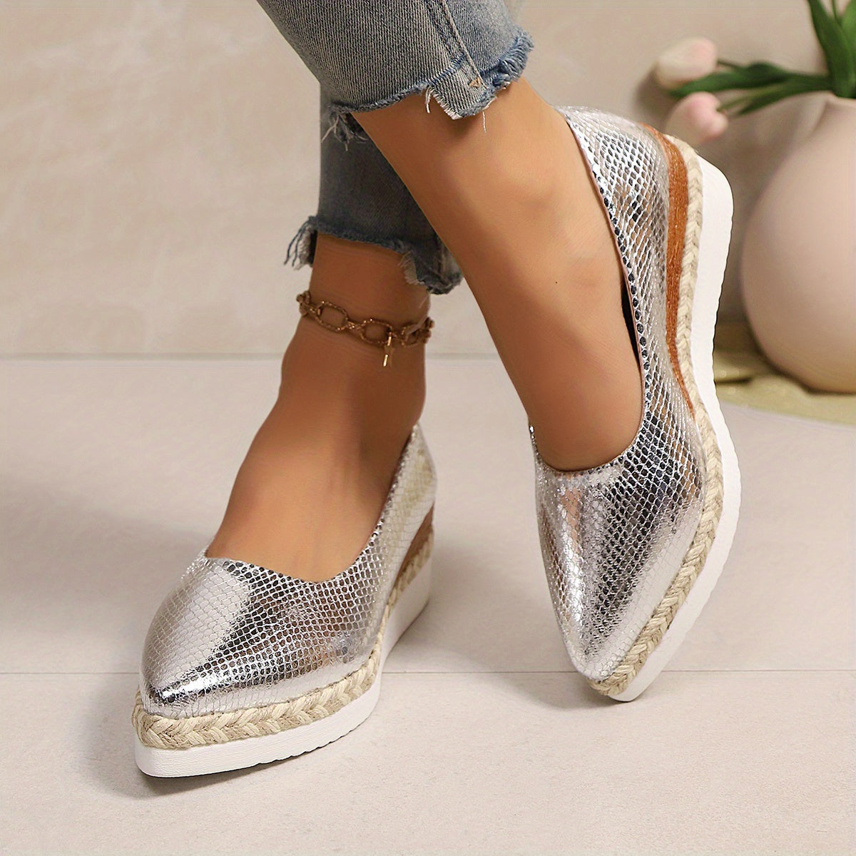 Women's Leather Wedge Heel Pumps with Cushioned Insole