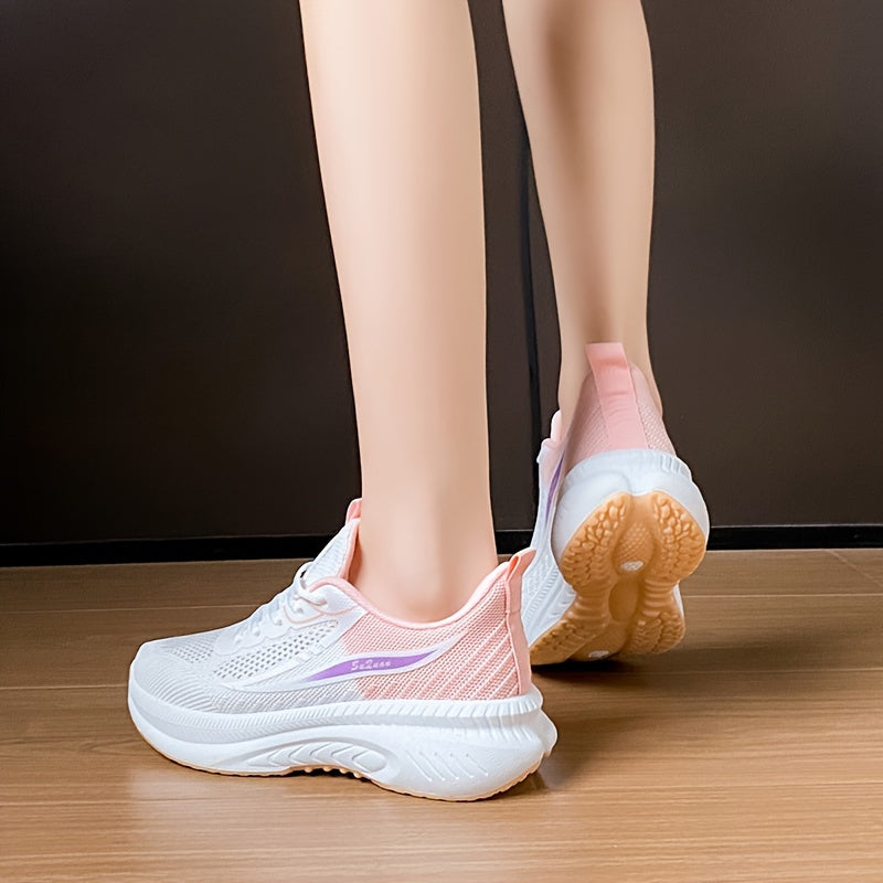 Zapatos de running blancos de mujer con suela naranja, tela transpirable, soporte, zapatillas para todas las estaciones