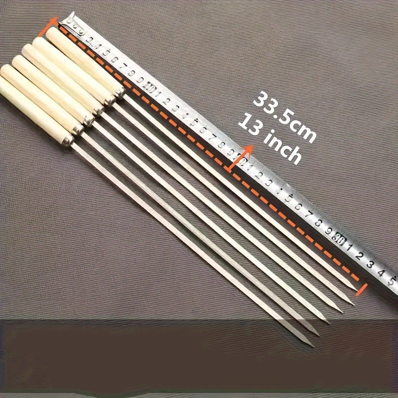 30 Wooden Handle Barbecue Skewers and Steel Brush Set for Grilling Kitchen Supplies